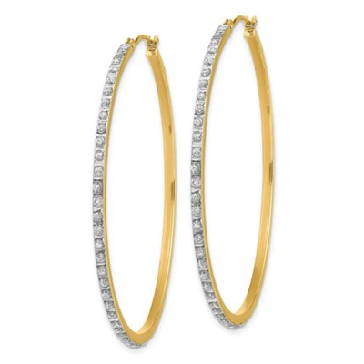 Pre-owned Goldia 14k Yellow Gold Diamond Extra Large 51mm Skinny Hinged Hoop Earrings 0.01 Ct.