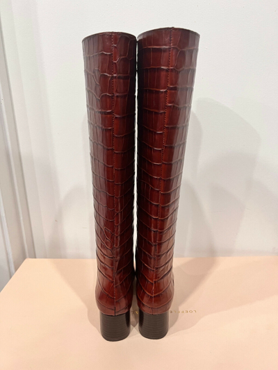 Pre-owned Loeffler Randall Women's Gia Knee High Boot Chestnut Size 5 Leather Stacked Heel In Brown