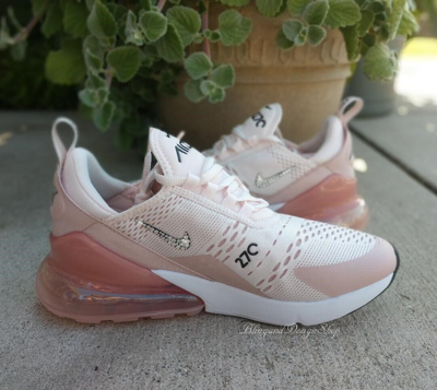 Pre-owned Nike Women's  Air Max 270 Sneakers Shoes Pink Made With Swarovski Crystals