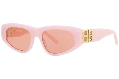 Pre-owned Balenciaga Bb0095s 003 Sunglasses Women's Pink/gold/red Lenses Oval Shape 53mm