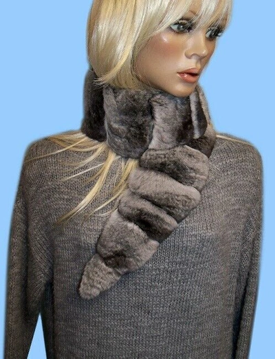 Pre-owned From *damco* Genuine Chinchilla Fur Coat-collar-scarf 38" - Looks Great With Any Jacket In As In Photo