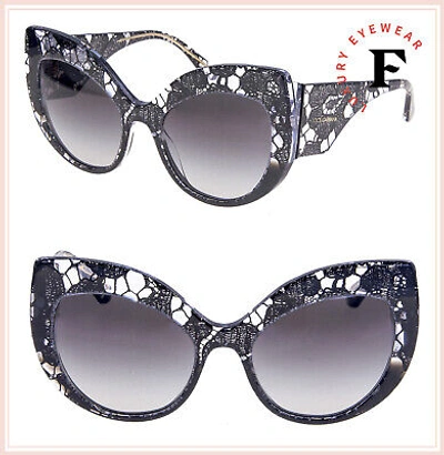 Pre-owned Dolce & Gabbana Black Lace 4321 Crystal Oversized Sunglasses Dg4321s Authentic In Gray