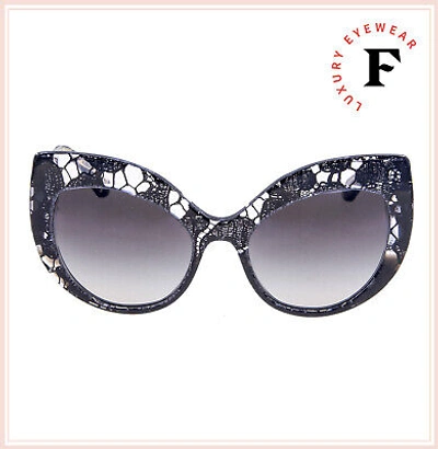 Pre-owned Dolce & Gabbana Black Lace 4321 Crystal Oversized Sunglasses Dg4321s Authentic In Gray