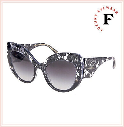 Pre-owned Dolce & Gabbana Black Lace 4321 Crystal Oversized Sunglasses Dg4321s Authentic In Gray