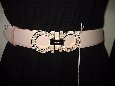 Pre-owned Ferragamo $450 Salvatore  Light Pink Wide Leather Belt Texture Gancio Buckle