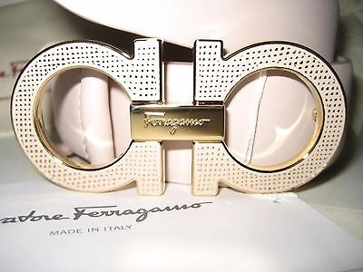 Pre-owned Ferragamo $450 Salvatore  Light Pink Wide Leather Belt Texture Gancio Buckle