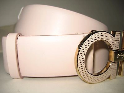 Pre-owned Ferragamo $450 Salvatore  Light Pink Wide Leather Belt Texture Gancio Buckle