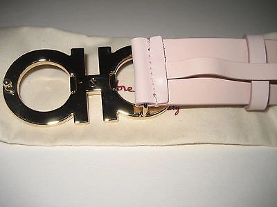 Pre-owned Ferragamo $450 Salvatore  Light Pink Wide Leather Belt Texture Gancio Buckle