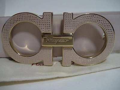 Pre-owned Ferragamo $450 Salvatore  Light Pink Wide Leather Belt Texture Gancio Buckle