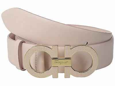 Pre-owned Ferragamo $450 Salvatore  Light Pink Wide Leather Belt Texture Gancio Buckle