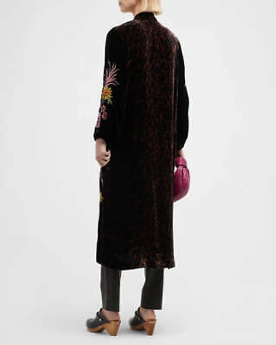 Pre-owned Johnny Was Tiarei Velvet Bishop Sleeve Kimono Coat Floral Embroidery Black