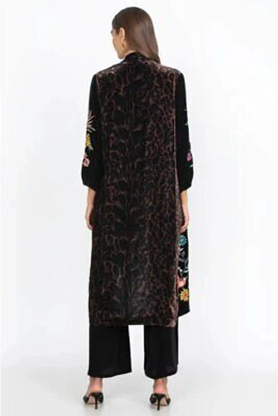 Pre-owned Johnny Was Tiarei Velvet Bishop Sleeve Kimono Coat Floral Embroidery Black