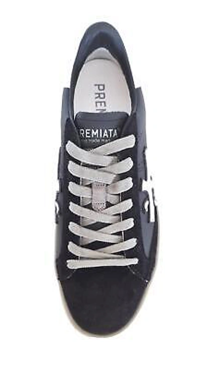 Pre-owned Premiata Men's Shoes Sneakers In Leather And Suede Steven_5439 Black White