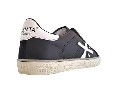 Pre-owned Premiata Men's Shoes Sneakers In Leather And Suede Steven_5439 Black White
