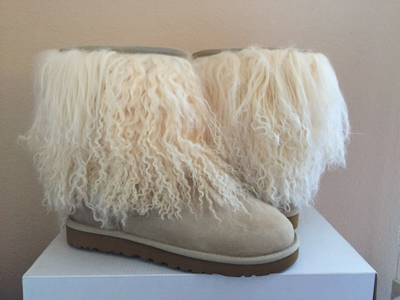 Pre-owned Ugg Classic Short Mongolian Sheepskin Cuff Sand Boots Us 6 / Eu 37 / Uk 4.5 In Beige