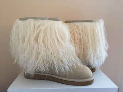 Pre-owned Ugg Classic Short Mongolian Sheepskin Cuff Sand Boots Us 6 / Eu 37 / Uk 4.5 In Beige