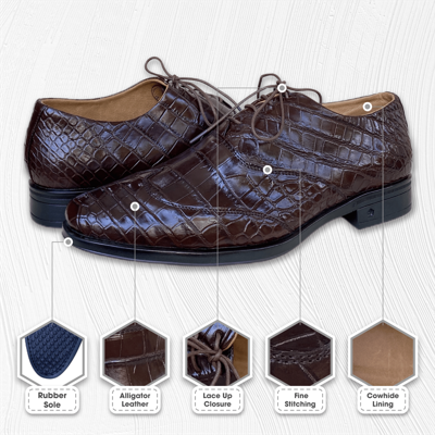 Pre-owned Handmade Brown Men Alligator Oxford Shoes Genuine Crocodile Leather Lace-up Dress Brogues