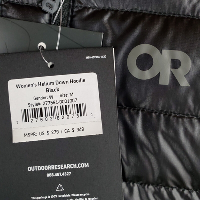 Pre-owned Outdoor Research 800 Down $279 Womens Size Medium Black Helium Jacket Coat