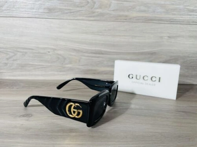 Pre-owned Gucci Brand Gg 0811 Black & Gold Rectangle Sunglasses - Ships Now  In Gray | ModeSens