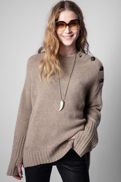 Pre-owned Zadig & Voltaire $698 Malta Cappuccino Cashmere Sweater ...