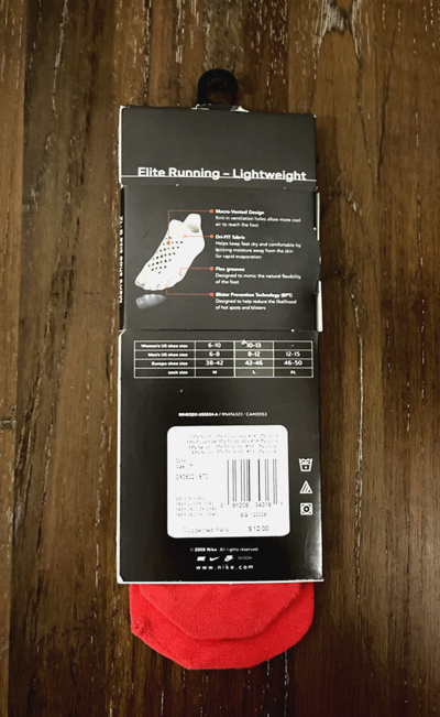 NIKE Pre-owned Elite Running Lightweight Low Cut Men's Running Socks Size L Red Sx3602-670