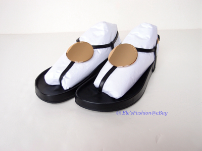 Pre-owned Tory Burch Patos Disk Thong Cloud Leather Sandal Black Us 7.5 Authentic