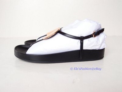 Pre-owned Tory Burch Patos Disk Thong Cloud Leather Sandal Black Us 7.5 Authentic
