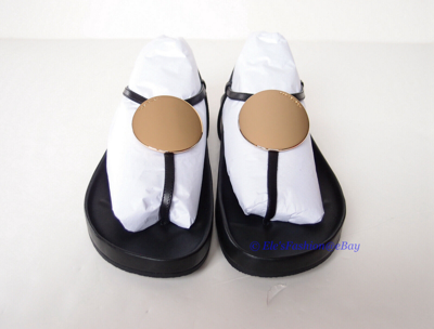 Pre-owned Tory Burch Patos Disk Thong Cloud Leather Sandal Black Us 7.5 Authentic