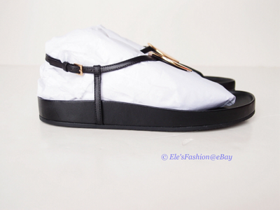Pre-owned Tory Burch Patos Disk Thong Cloud Leather Sandal Black Us 7.5 Authentic