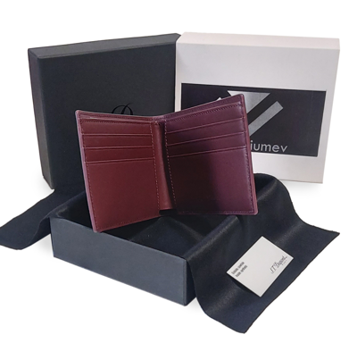 Pre-owned St Dupont S.t. Dupont 093000w Outlet Slg Wine Grain Leather 6 Cc Bill Holder Men Wallet In Red