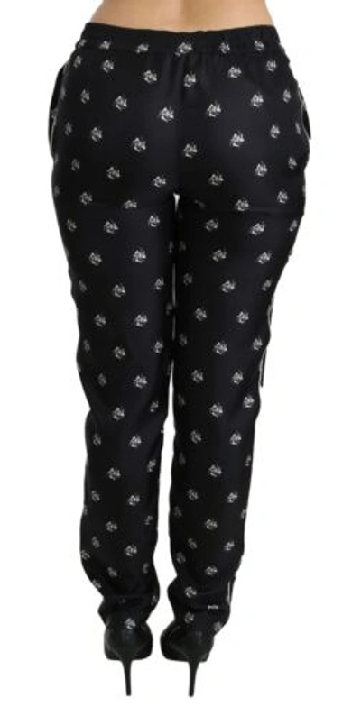 Pre-owned Dolce & Gabbana Dolce&gabbana Women Black Pants 100% Silk Printed Mid Waist Fashion Trousers
