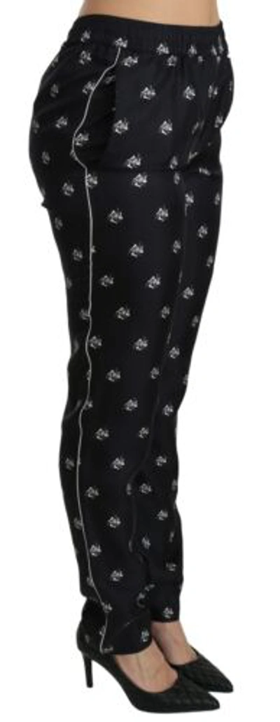 Pre-owned Dolce & Gabbana Dolce&gabbana Women Black Pants 100% Silk Printed Mid Waist Fashion Trousers
