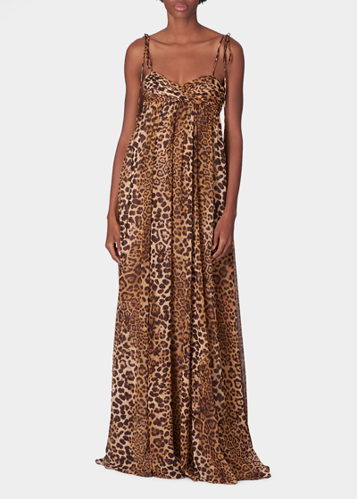 Shop Carolina Herrera Leopard-print Empire Waist Gown In Multi Color