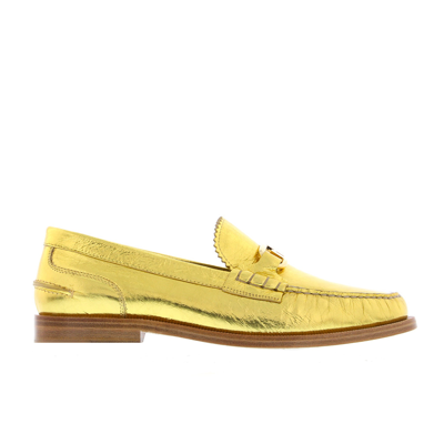 Shop Fendi Leather Loafers In Gold