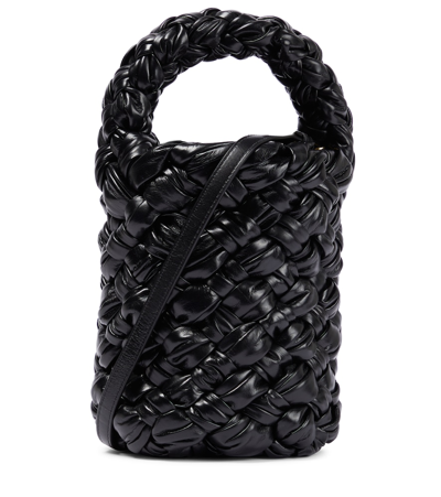 Shop Bottega Veneta Kalimero Mini Leather Bucket Bag In Black-m Brass