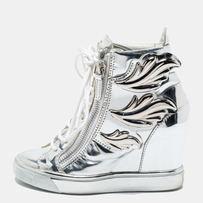 Pre-owned Giuseppe Zanotti Silver Patent Leather Wedge Sneakers Size 35