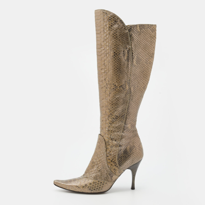 Pre-owned Bottega Veneta Metallic Python Knee Length Boots Size 38