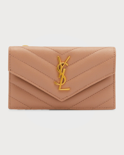 Saint Laurent Monogramme Small Grain De Poudre Ysl Envelope Wallet In Vintage Pecan