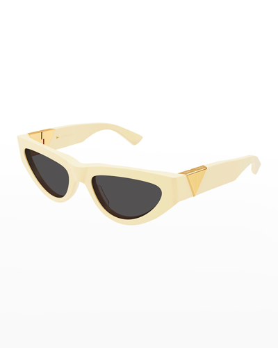 Shop Bottega Veneta Inverted Triangle Acetate Cat-eye Sunglasses In Shiny Yellow