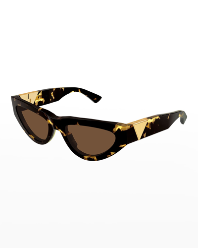 Shop Bottega Veneta Inverted Triangle Acetate Cat-eye Sunglasses In Shiny Spotted
