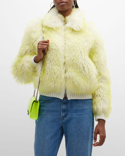 Shop Becagli Dyed Faux Fur Bomber Jacket In Slime