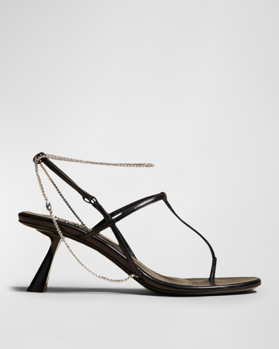 Shop Khaite Linden Chain Thong Leather Sandals In 830 Black Crystal