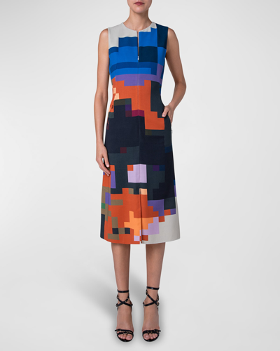 Shop Akris Blue Flowers At Home Double-face Midi Dress In Multicolor