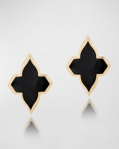 Shop Farah Khan Atelier 18k Yellow Gold Piano Black Minimalistic Earrings