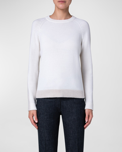 Shop Akris Cashmere Two-tone Knit Sweater In Ecru Greige