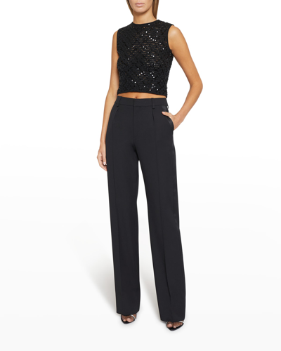 Shop Saint Laurent High Rise Tailored Trousers In Nero