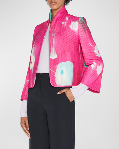 Shop Giorgio Armani Silk Quilted Jacket W/ Floral Print In Solid Medium Pink