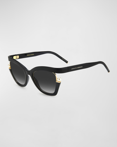 Shop Carolina Herrera Pearly Polyamide Butterfly Sunglasses In Black