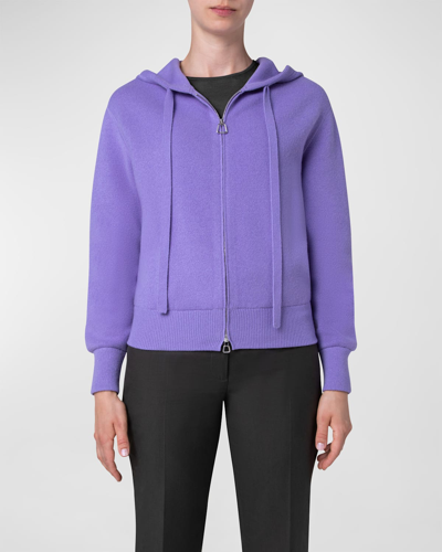 Shop Akris Cashmere Pique-knit Zip-up Hoodie In Lavender