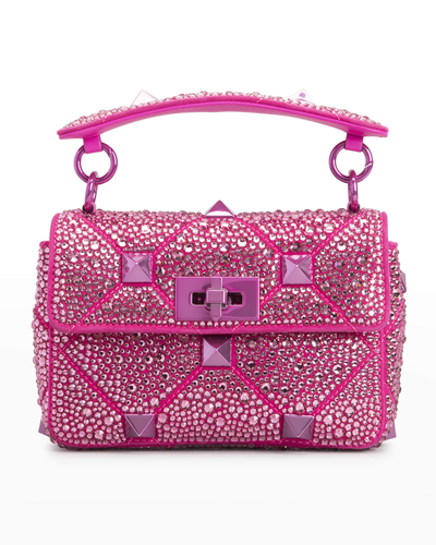 Shop Valentino Roman Stud Small Embellished Shoulder Bag In Rose Pink